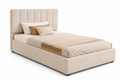 Lit 90x200 cm avec coffre de rangement – Lit simple rembourré en velours beige, sommier à lattes inclus, cadre de lit moderne pour chambre