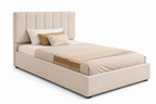 Lit 90x200 cm avec coffre de rangement – Lit simple rembourré en velours beige, sommier à lattes inclus, cadre de lit moderne pour chambre
