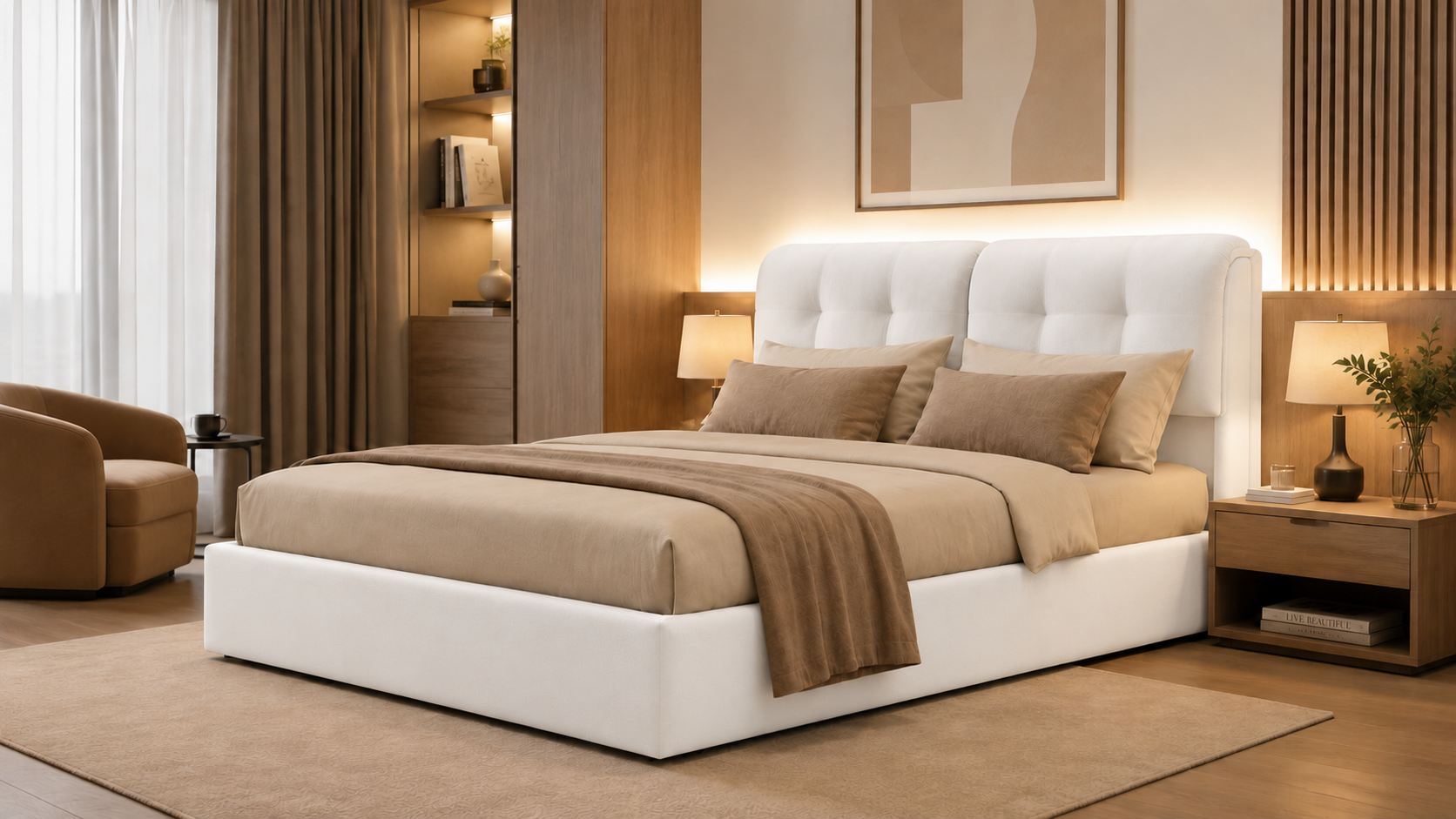 Lit coffre 160 x 200 cm en velours blanc avec LED