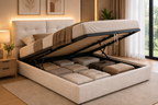 Lit coffre 160 x 200 cm en velours blanc avec LED