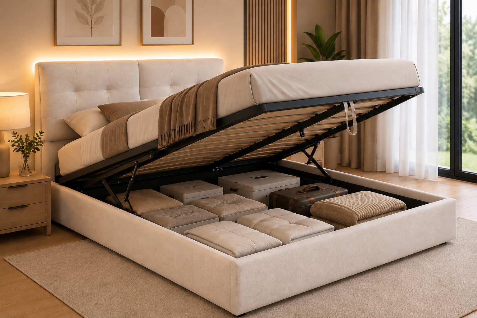 Lit coffre 160 x 200 cm en velours blanc avec LED