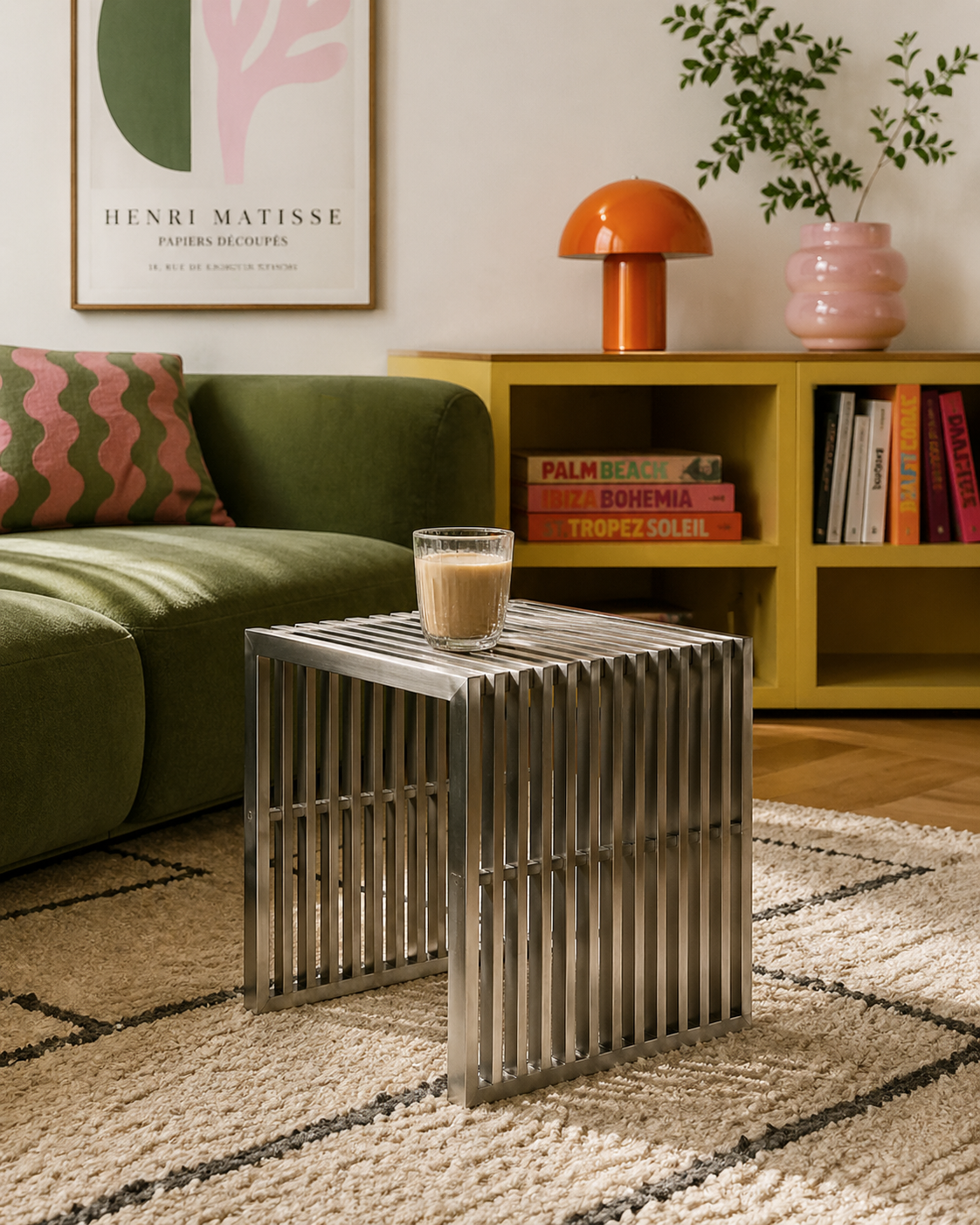 Table d'appoint basse en acier inoxydable — style nordique, salon et chambre
