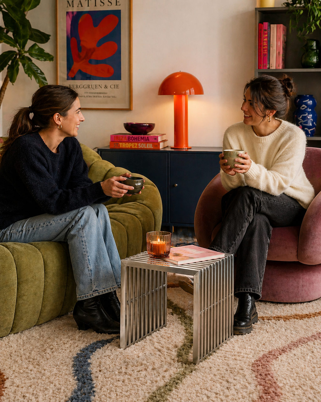 Table d'appoint basse en acier inoxydable — style nordique, salon et chambre