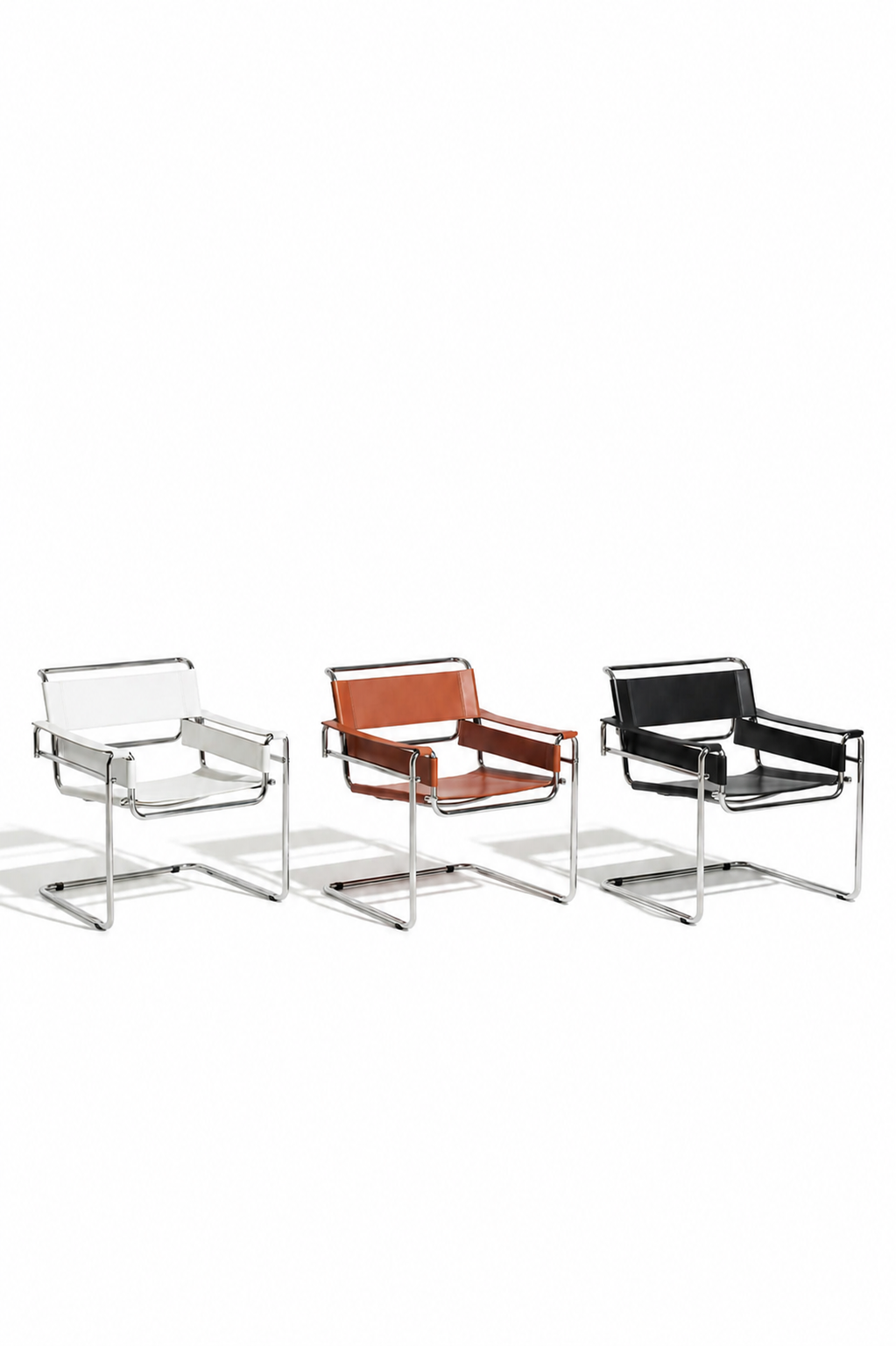 Chaise avec accoudoirs en acier inoxydable et cuir — style minimaliste, salle à manger et bureau