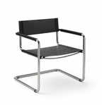 Chaise avec accoudoirs en acier inoxydable et cuir — style minimaliste, salle à manger et bureau