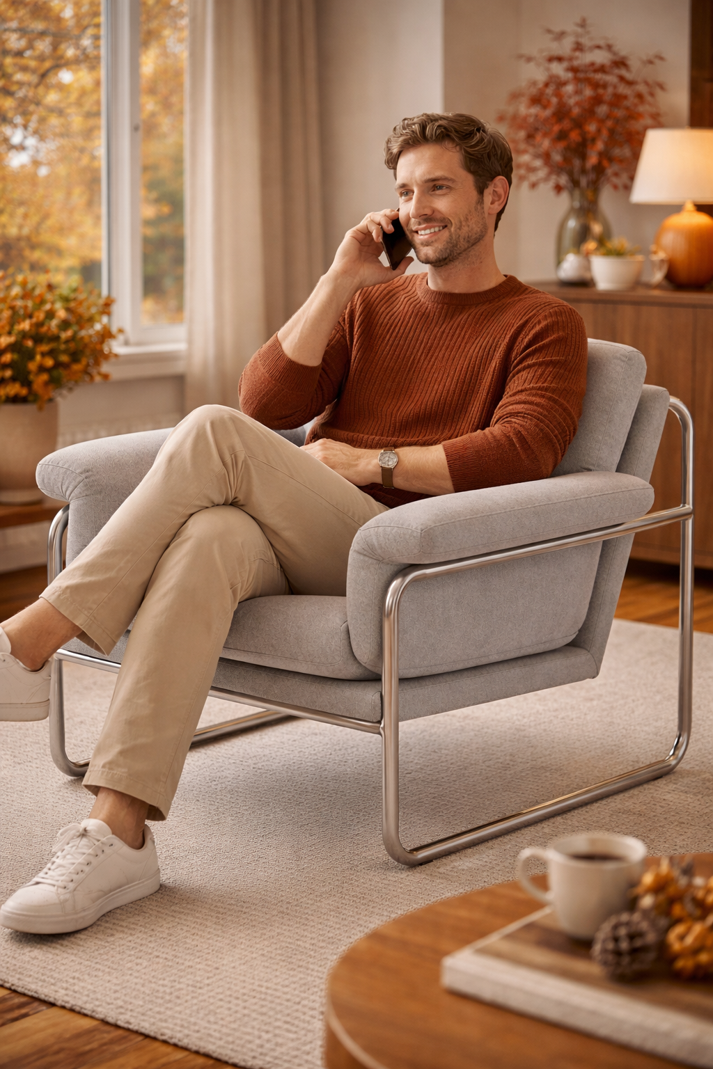 Chaise Lounge Design Bauhaus en Acier Inoxydable – Fauteuil Inclinable Vintage pour Salon, Balcon et Espace Détente