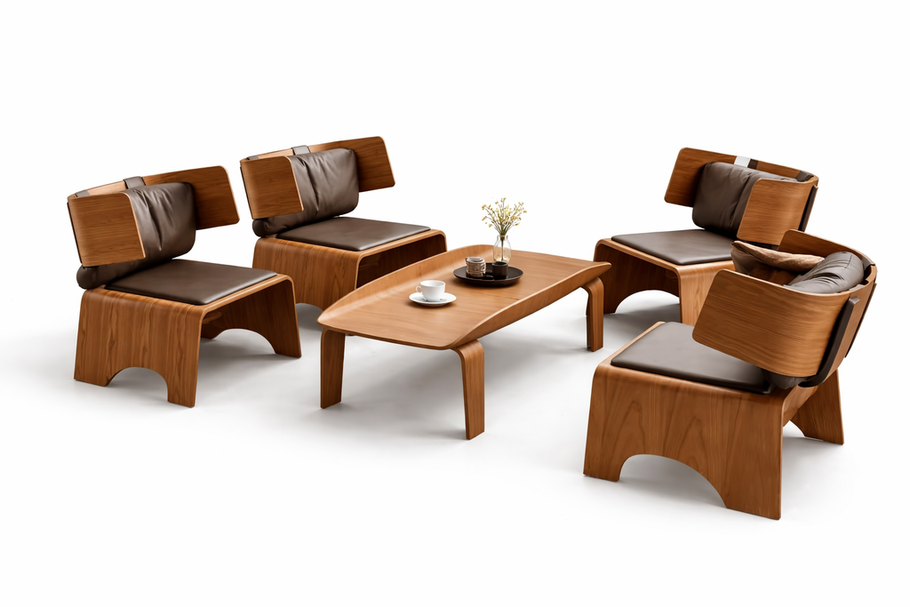 Fauteuil lounge en bois massif et cuir — style scandinave minimaliste